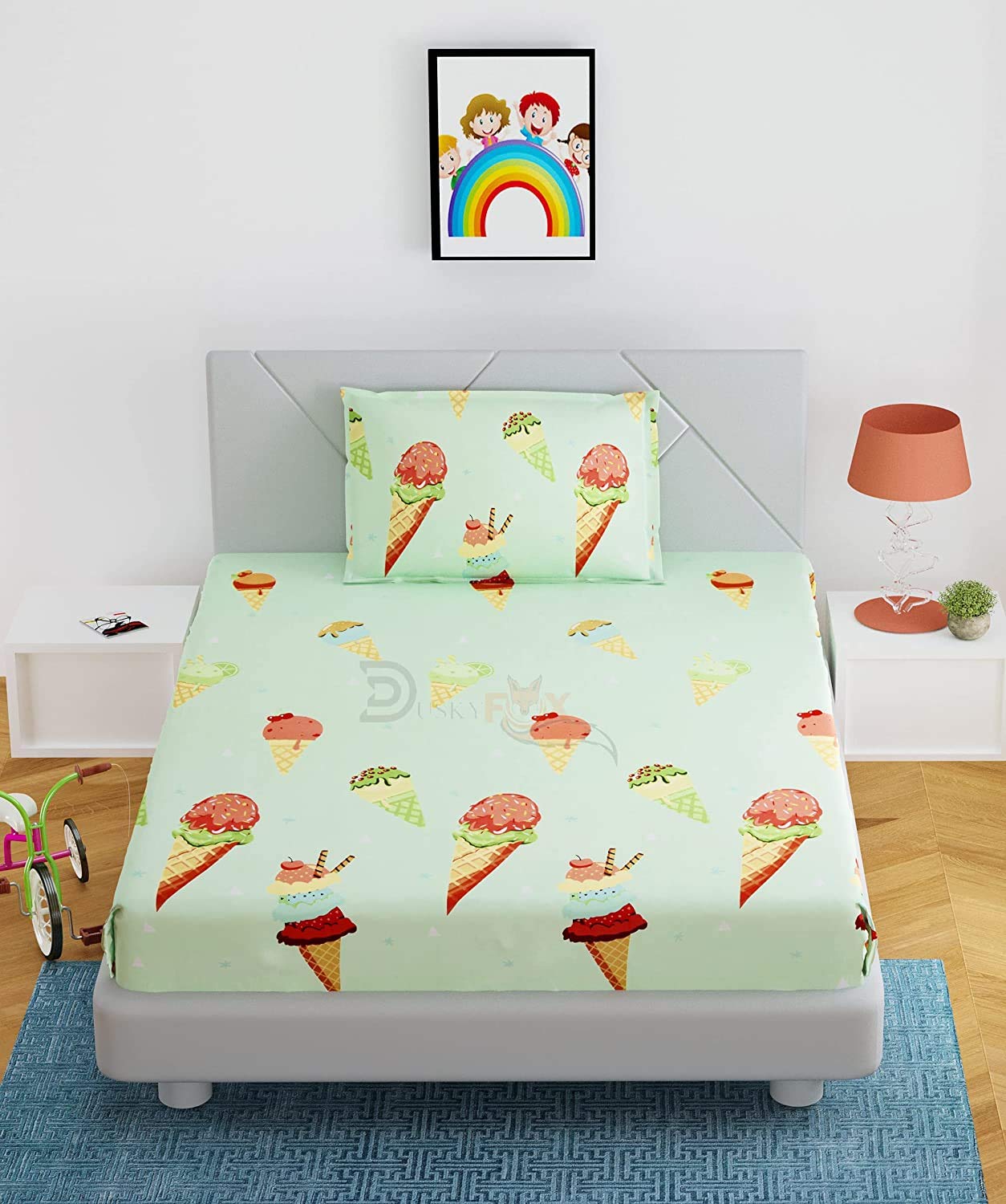 Glace Cotton Fitted Bedsheets - Multicolor Set -11