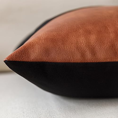 Miniatura 2 de GEGELICA Juego de 2 fundas de almohada de piel sintética de color negro y marrón de 20 x 20 pulgadas, almohadas decorativas de algodón estilo