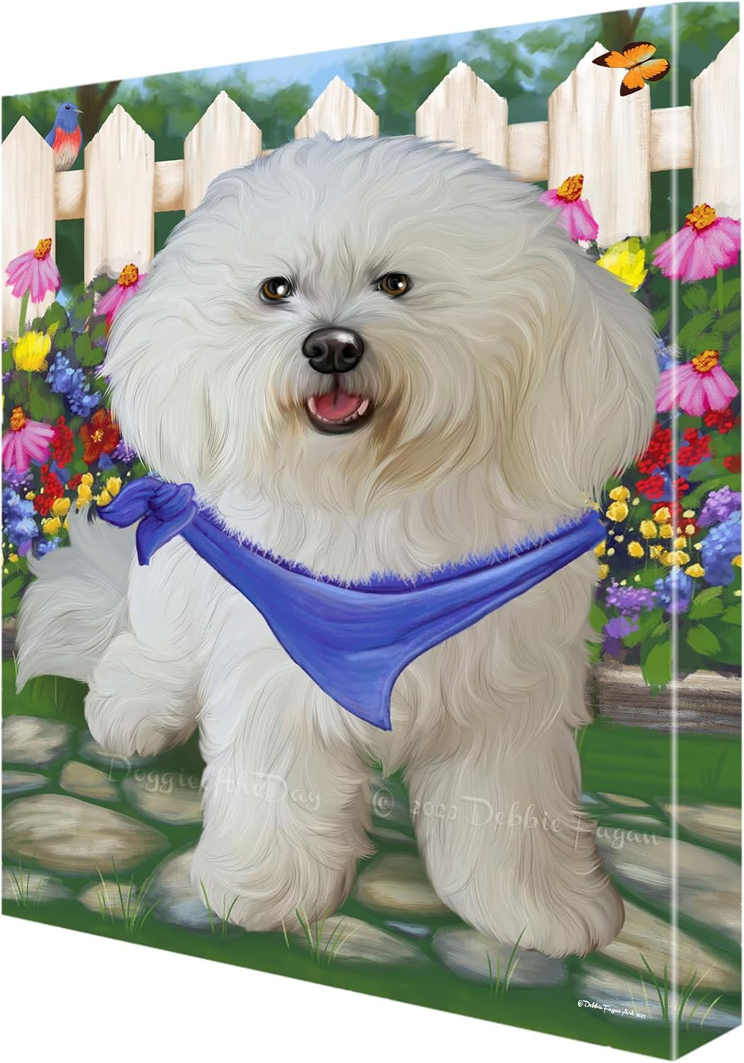 Doggie of the Day Spring Floral with Bichon Frise Dogs Canvas Wall Art - Premium Quality Ready to Hang Room Decor - Flat Rolled 11" x 14"