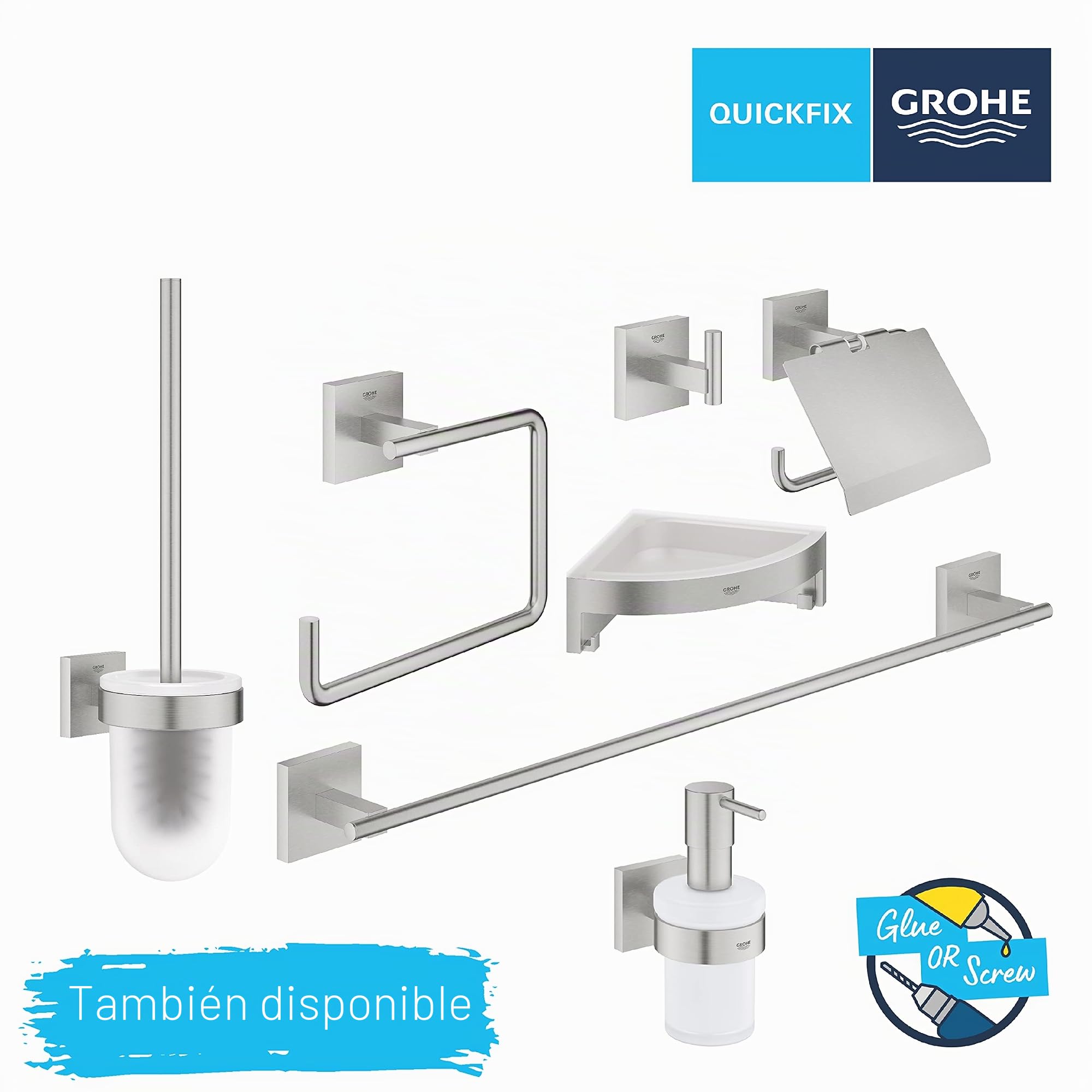 Grohe Start Cube QuickFix - Portarrollos con tapa, gris mate, para pegar (pegamento QuickGlue A1) o atornillar, ref. 41102DC0