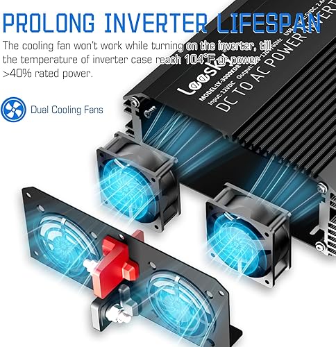 Miniatura 4 de Inversor de corriente de 3000 W, 3000 W, 12 V CC a 110 V, 120 V, inversor de CA para automóvil, energía solar al aire libre, hogar, RV, camión