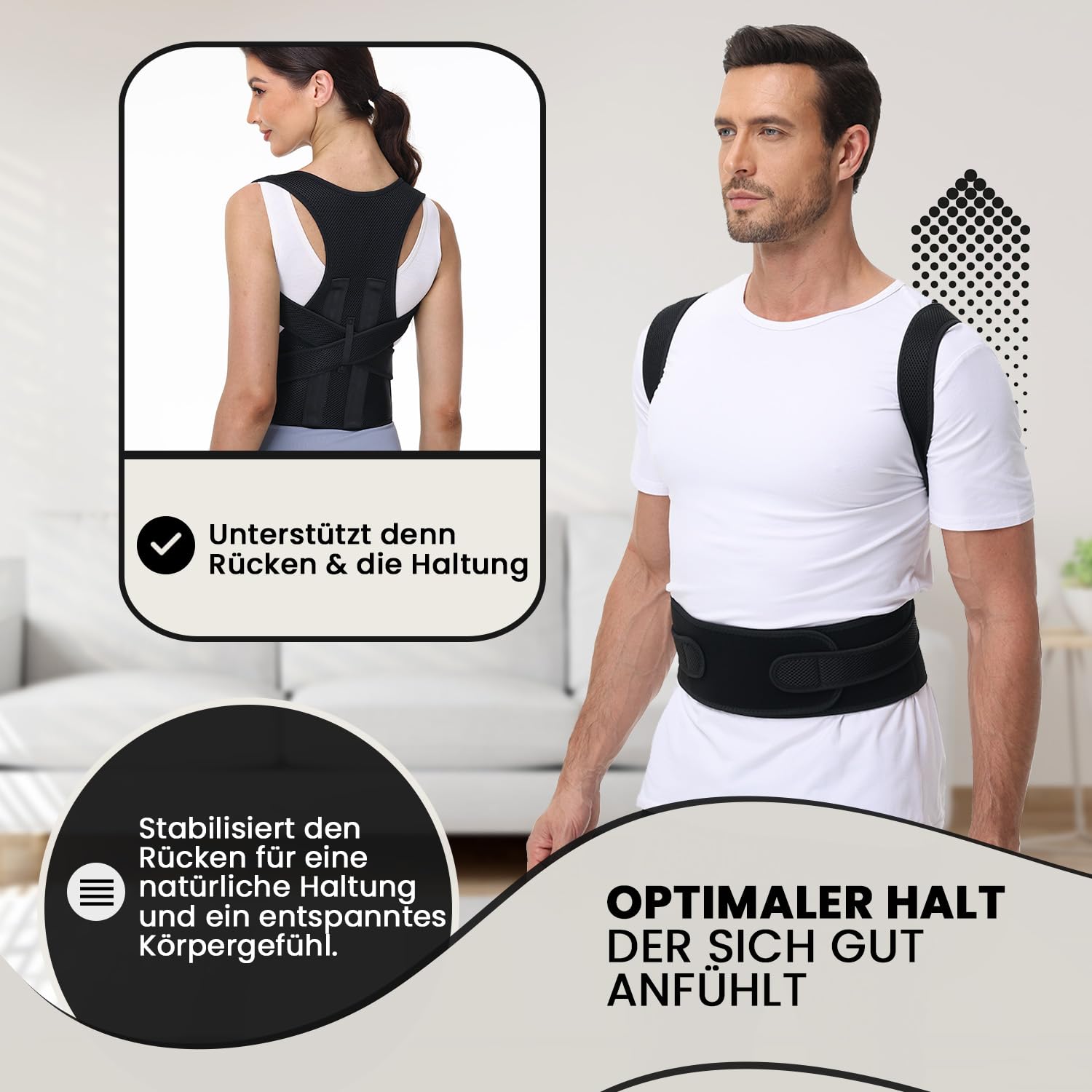 Haltungskorrektur Damen Herren Rückenstützgürtel Haltung Korrektur Gurt Back Posture Corrector Verstelbare Haltungstrainer Rückengurt für Schulter Nacken (L) - 5