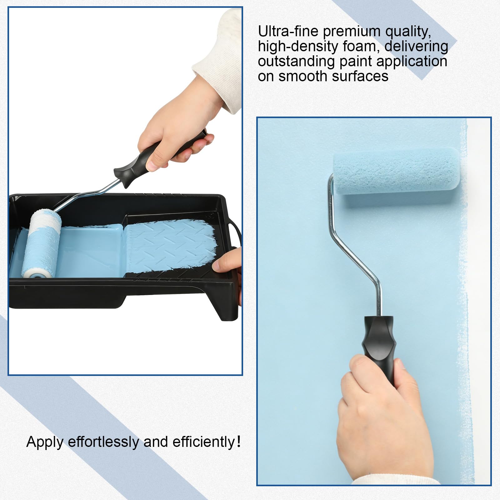 AiQInu Rulli per Dipingere 12Pcs, Include 10 Rullo per Pittura (10.8cm) +1 Vassoio +1 Manico, Rullo Pittura per Pareti, Mobili e Superfici Lisce