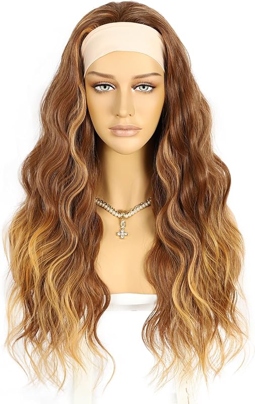 Sapphirewigs Ombre Barna Hullámos Fejpántos Paróka - 66 cm Hosszú, Ragasztómentes Műhaj 150% Sűrűséggel, Napi Viseletre és Cosplayhez