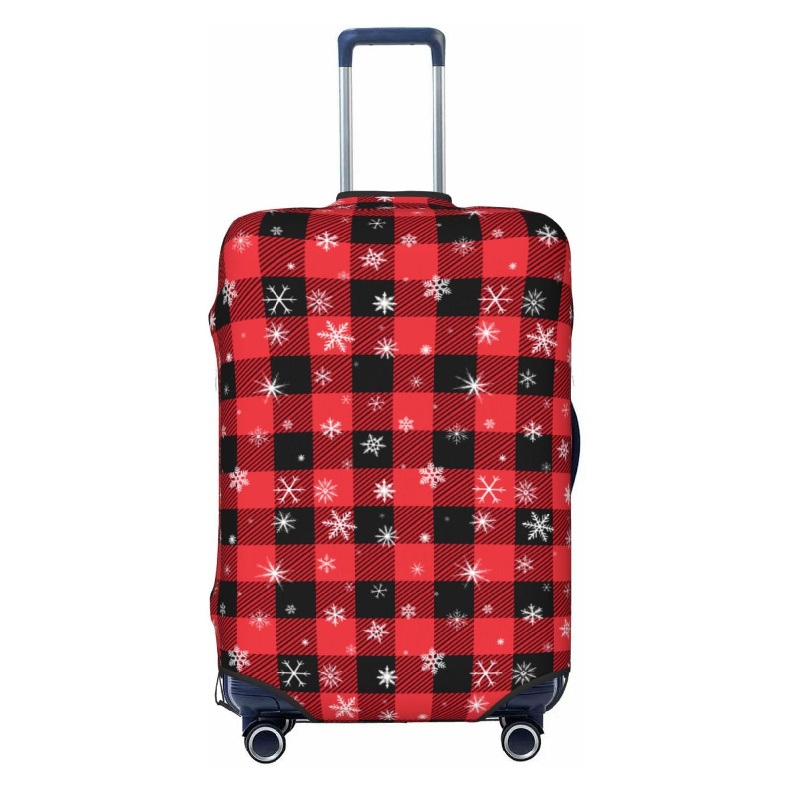 Christmas Plaid Snowflakes Travel Luggage Cover Red Black Checkered Luggage Suitcase Protector S Fit Baggage Size 18-21 In