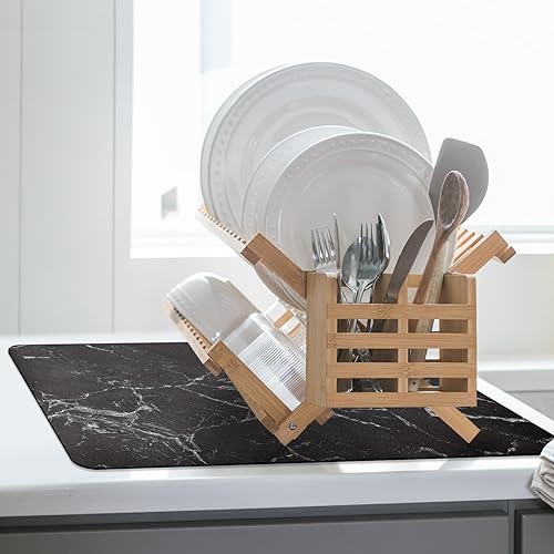 Miniatura 9 de Matace Tapete de secado de diseñador, 12 x 19 pulgadas, superficie de piel sintética y parte trasera de goma, absorción rápida, resistente al calor,