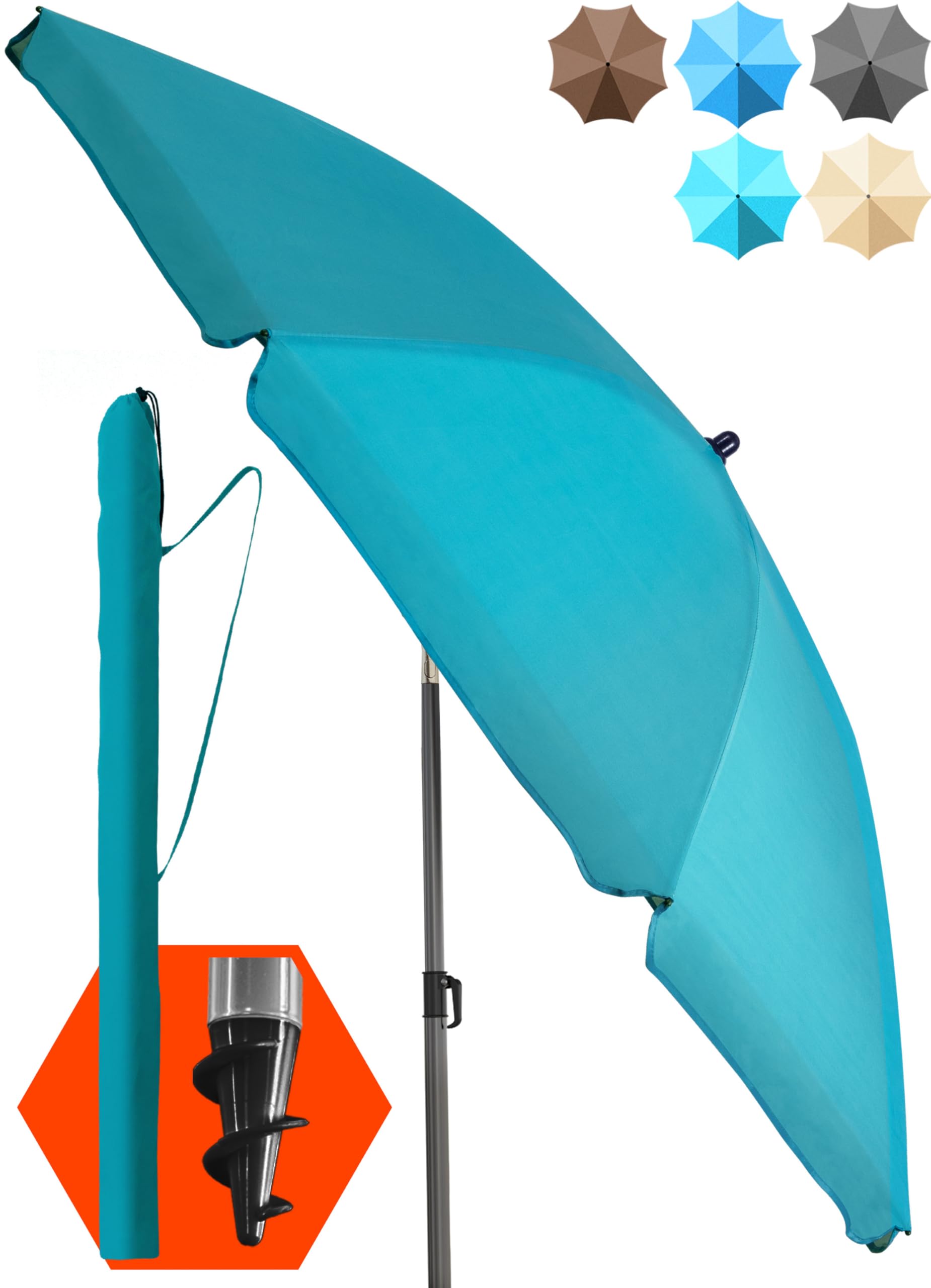 4smile Strandschirm SunnyJoy, Ø 180 cm Türkis - UPF 50+ Sonnenschirm Strand, Sonnenschirm Balkon - Strandschirm windfest stabil, Balkon-Schirm mit Hülle, Gartenschirm