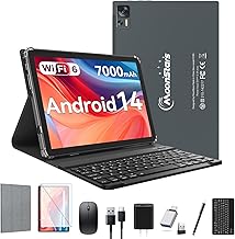 Tablet Android 14 de 10.1 pulgadas 2025 con procesador Octa-Core con almacenamiento de 64 GB, tableta WiFi 6, cámara dual de 13MP+5MP, tableta 2 en 1 con teclado, Bluetooth, pantalla FHD IPS, ratón