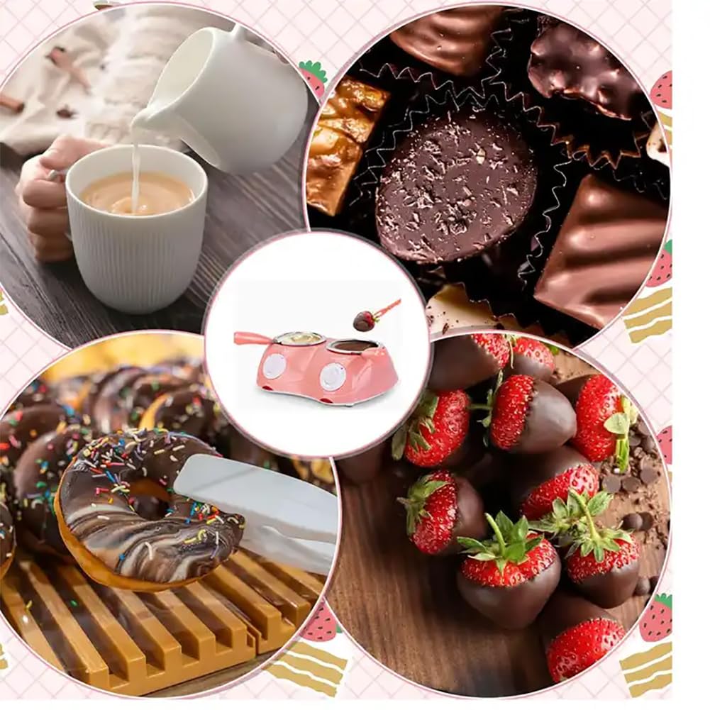 TsoLay Fondoir à Chocolat, Mini Kit de Fondue Électrique avec Double Pot de Fusion, Capacité 500 G, Contrôle de Température Indépendant et Commutation 45 ℃/70 ℃, pour Chocolat au Lait