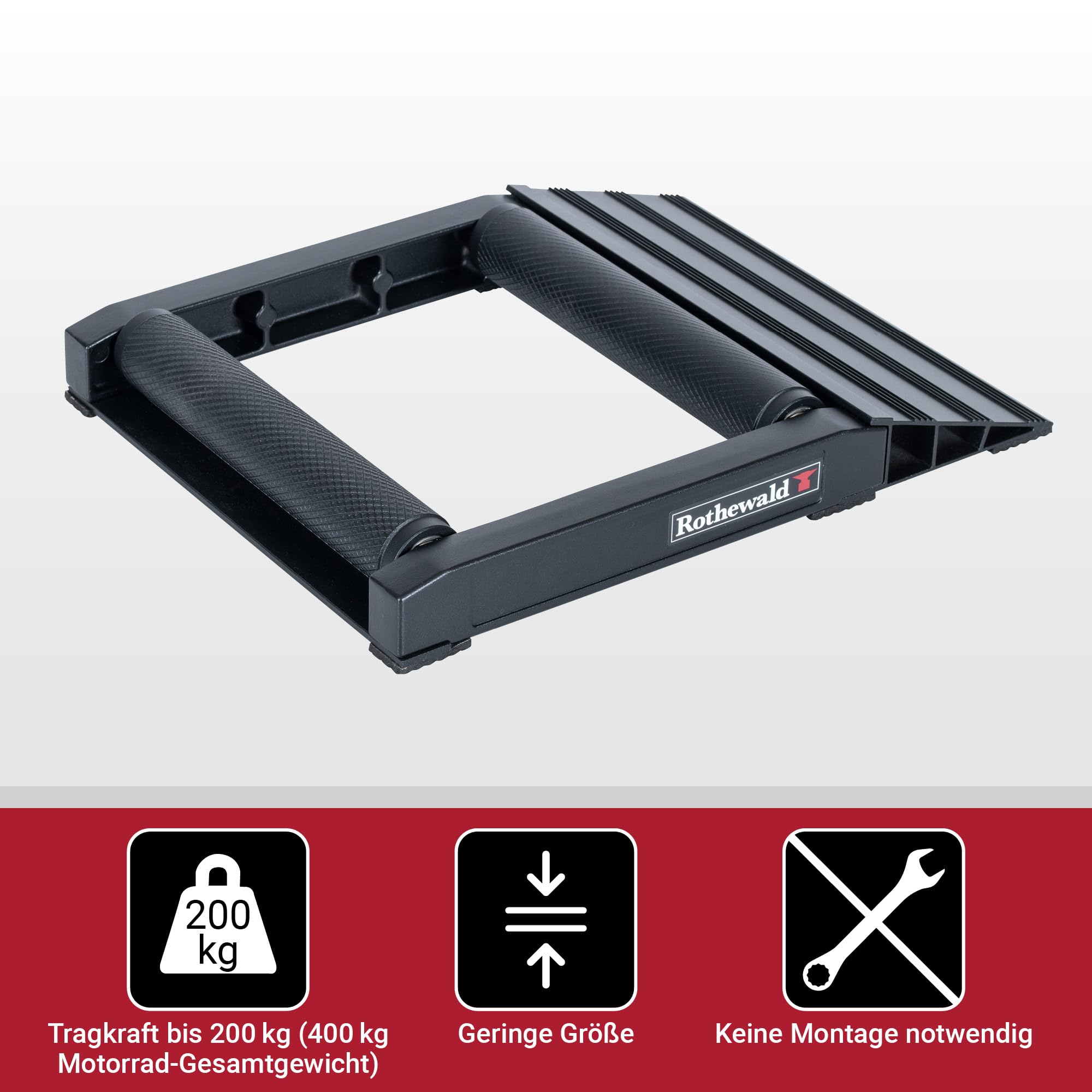 Rothewald Hinterrad Drehhilfe Alu, bis 400kg, Reinigungs-Ständer für Ketten & Reifen, Rollenständer Ideal zur Inspektion, Wartung & zum Kette Schmieren, für das Hinterrad