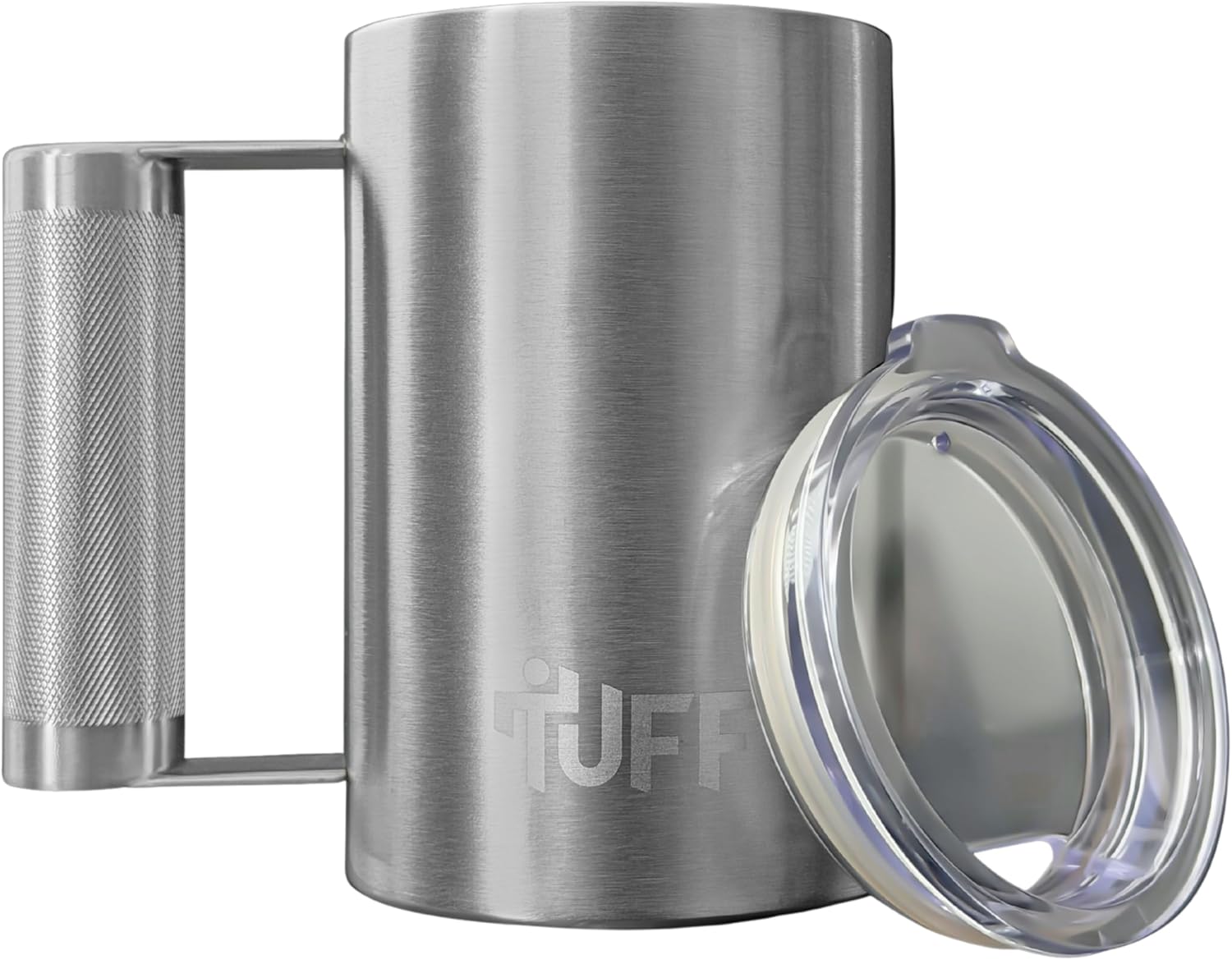 16 oz Insulated Stainless Steel Mug with Barbell Handle, Vacuum Insulated, with Splash Proof Lid, Silver
