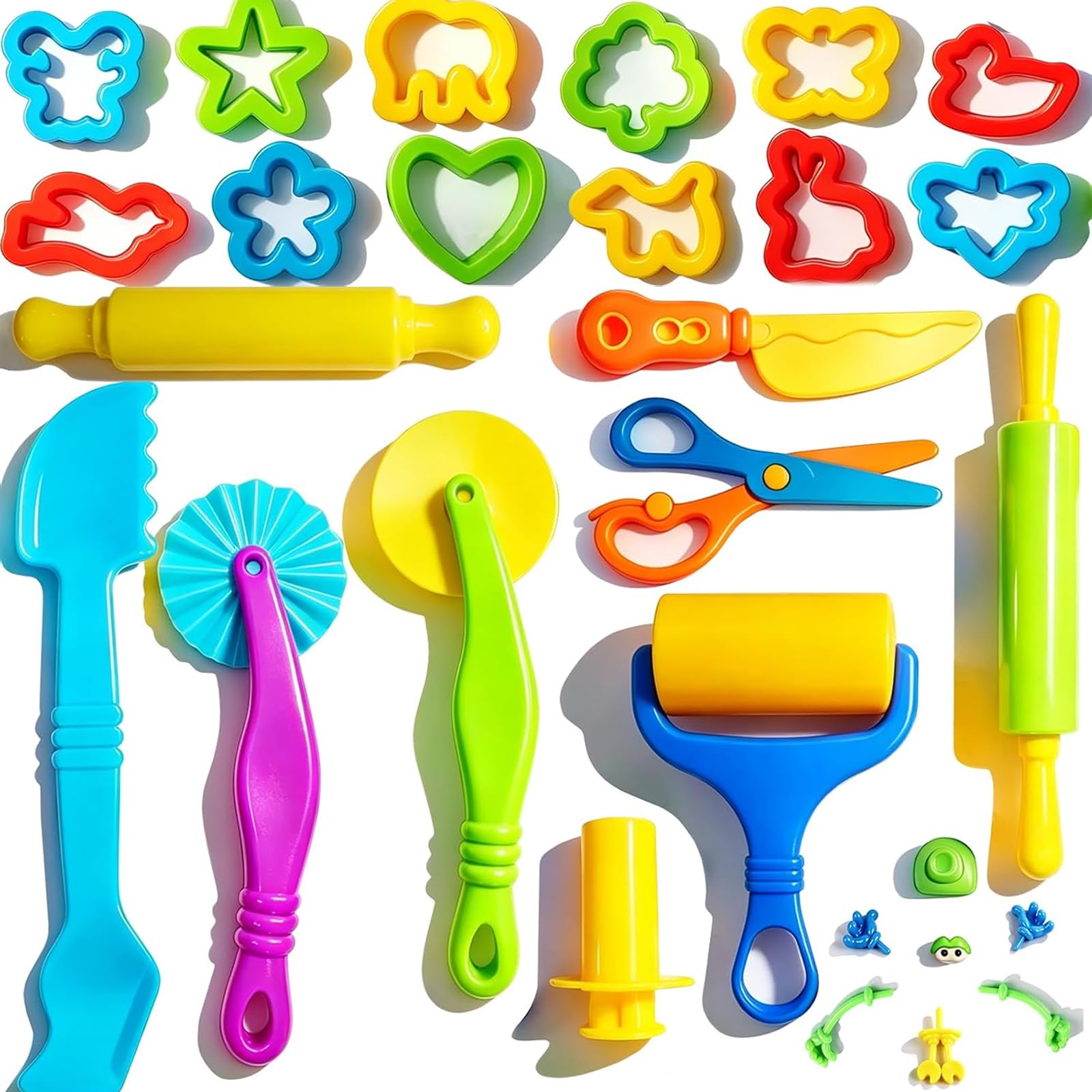 28-piece Modeling Clay Accessories for Toddlers, Animal Cutters with DIY Rollers & Safety Scissors, Dough Extruder Easy Squeeze for Kids, Ideal Home Play & Baking Set, for Toddlers Boys and Girls