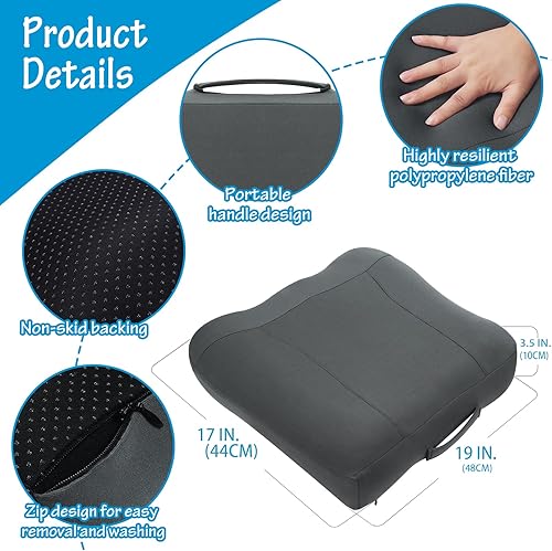 Miniatura 4 de Cojines de asiento de automóvil para conducir, asiento elevado grande de 19 x 17 pulgadas para adultos, asiento elevado de automóvil de 3.5 pulgadas