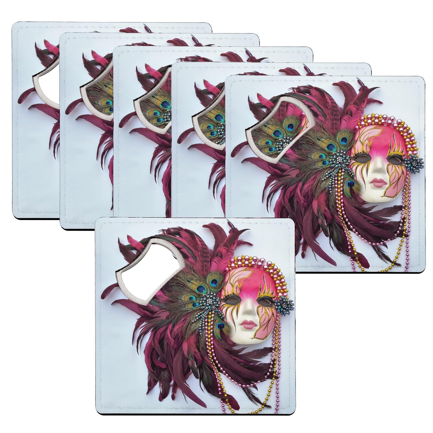 Sous-verre décapsuleur 92x92mm pack de 6 dessous de verre motif Venise rose