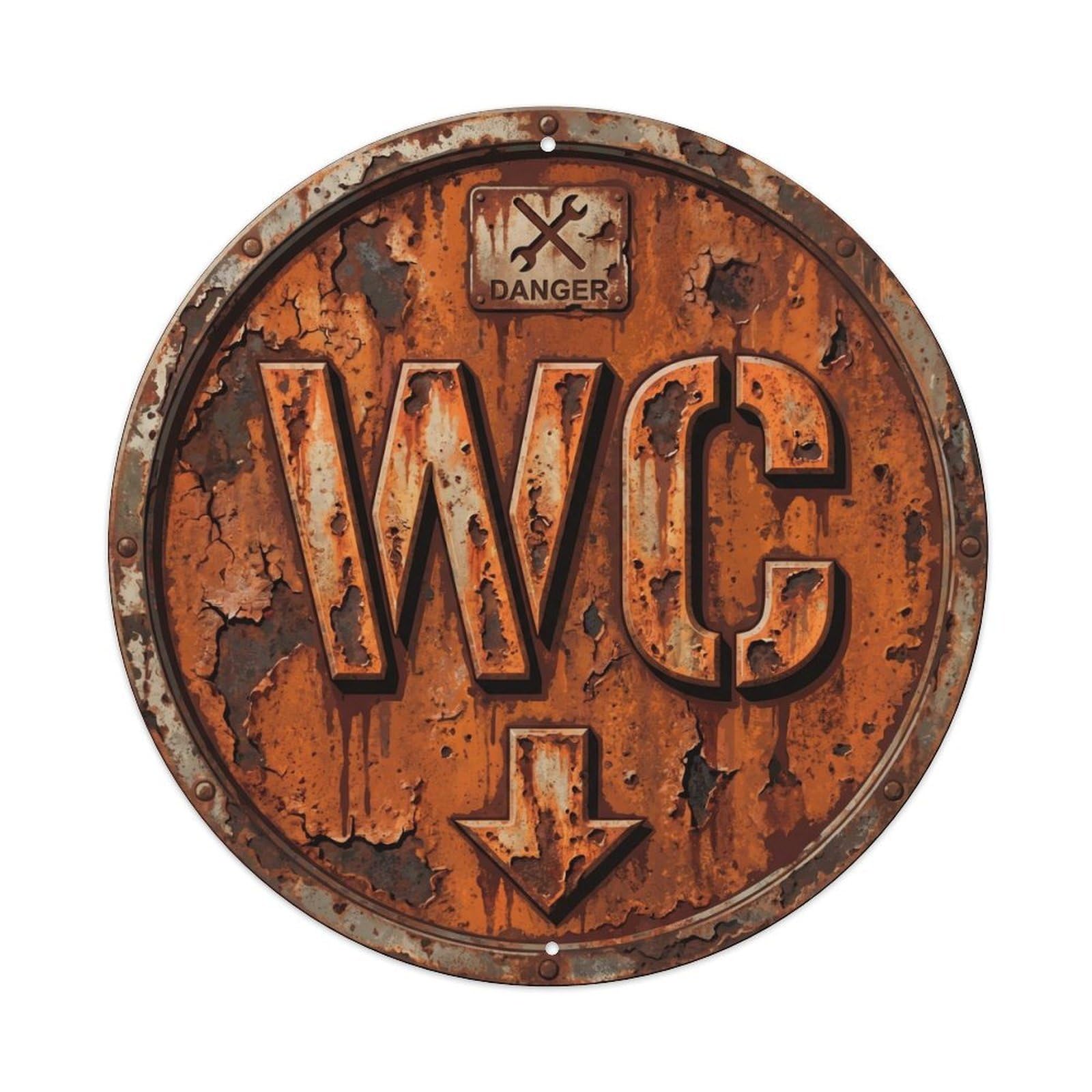 Toilet （WC） Iron Rust Vintage Emblem Metal Tin Sign Plaque Wall Decor for Cafe, Club Bar, Office, Home Garden Round Metal Poster 8x8Inch