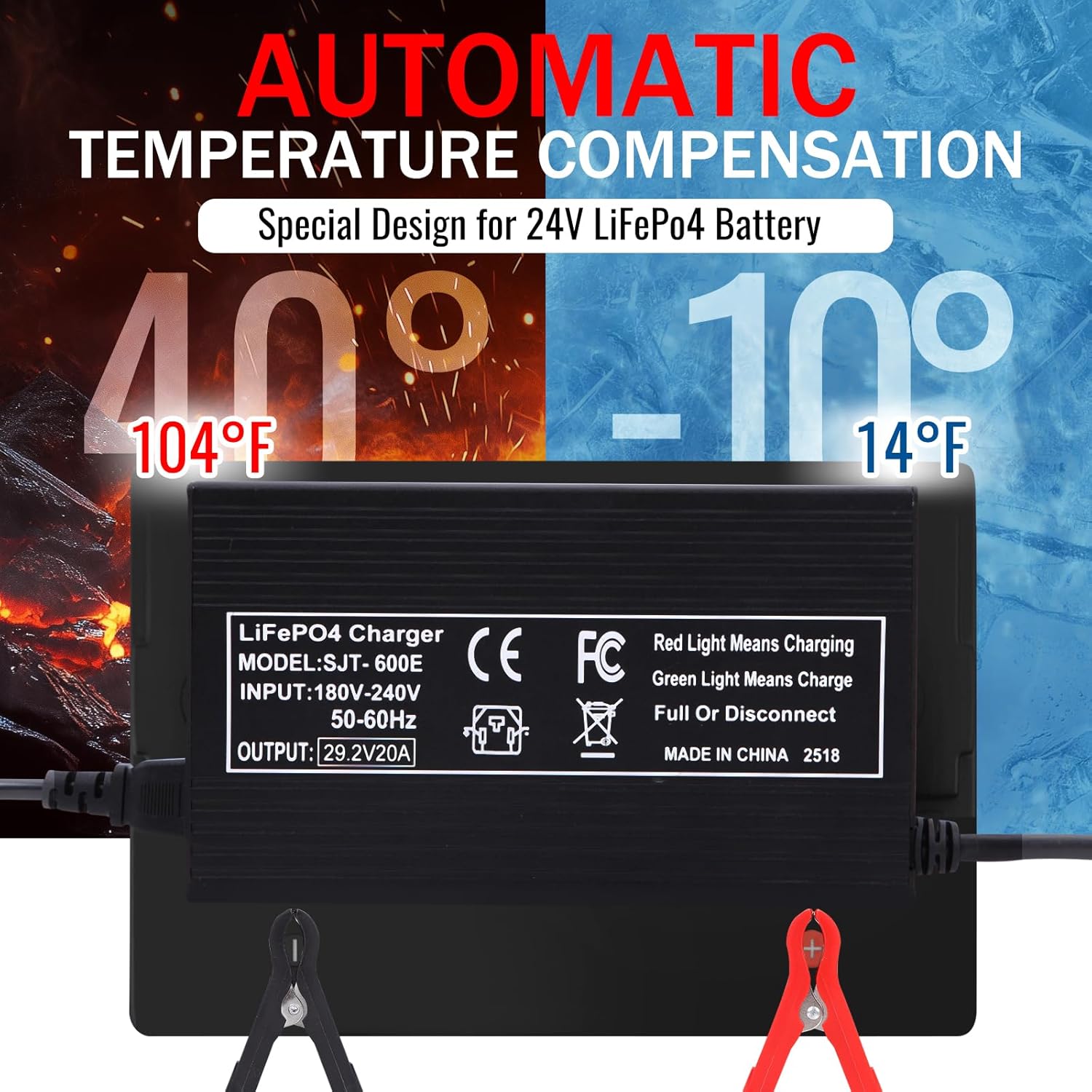 29.2V 20A LiFePO4 Battery Charger, Double Fans Automatic Smart Battery Charger, LiFePO4 Lithium Batteries Charger, Suitable for 24V Lipo Lithium Iron Phosphate Battery (29.2V20A)