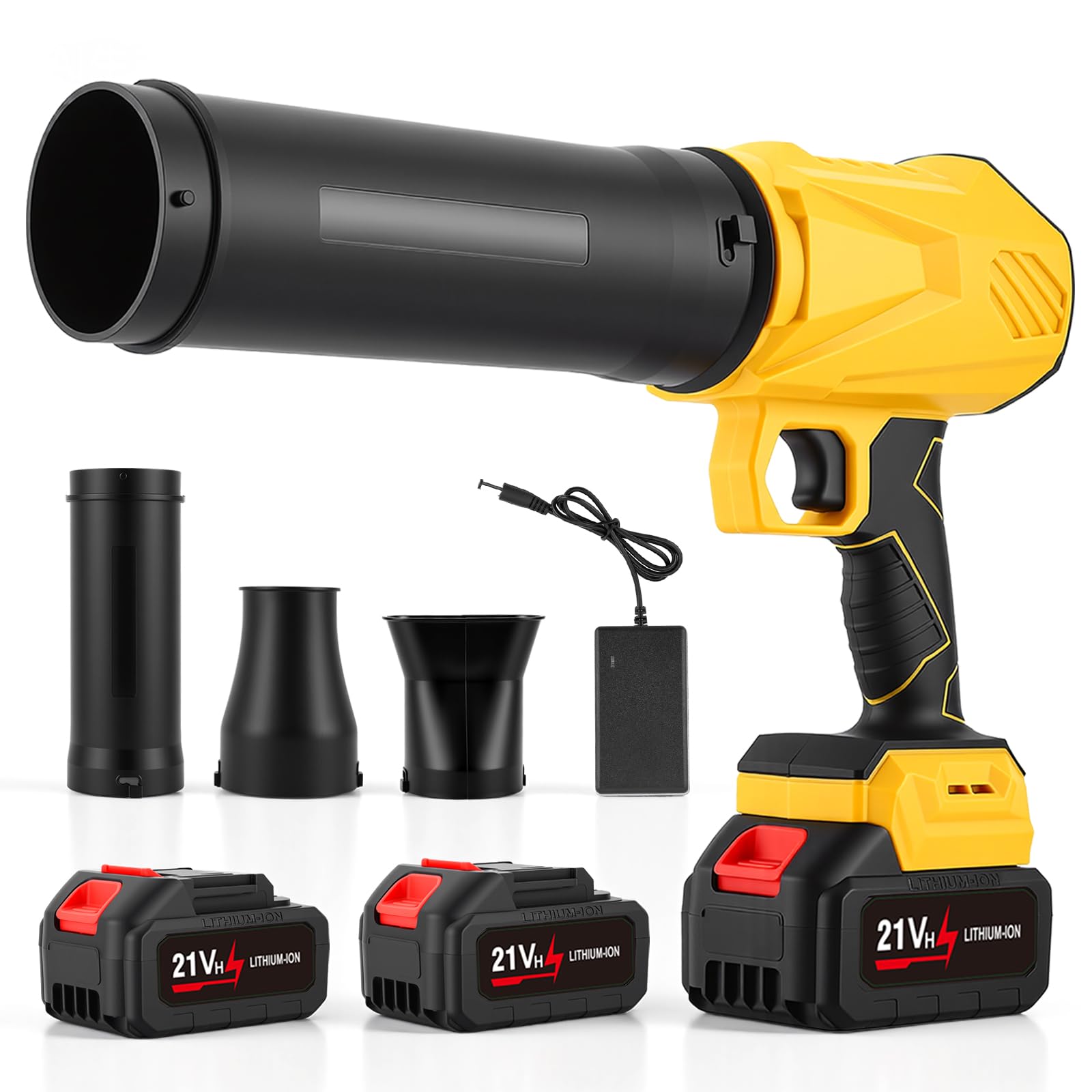 Soffiatore Foglie a Batteria, Motore Brushless con 2 Batterie da 4,0 Ah, Max 48000 giri/min, Flusso d'aria 800 m³/h, 3 Ugelli, Soffiatore Elettrico Compatto per Foglie, Polvere, Giardino