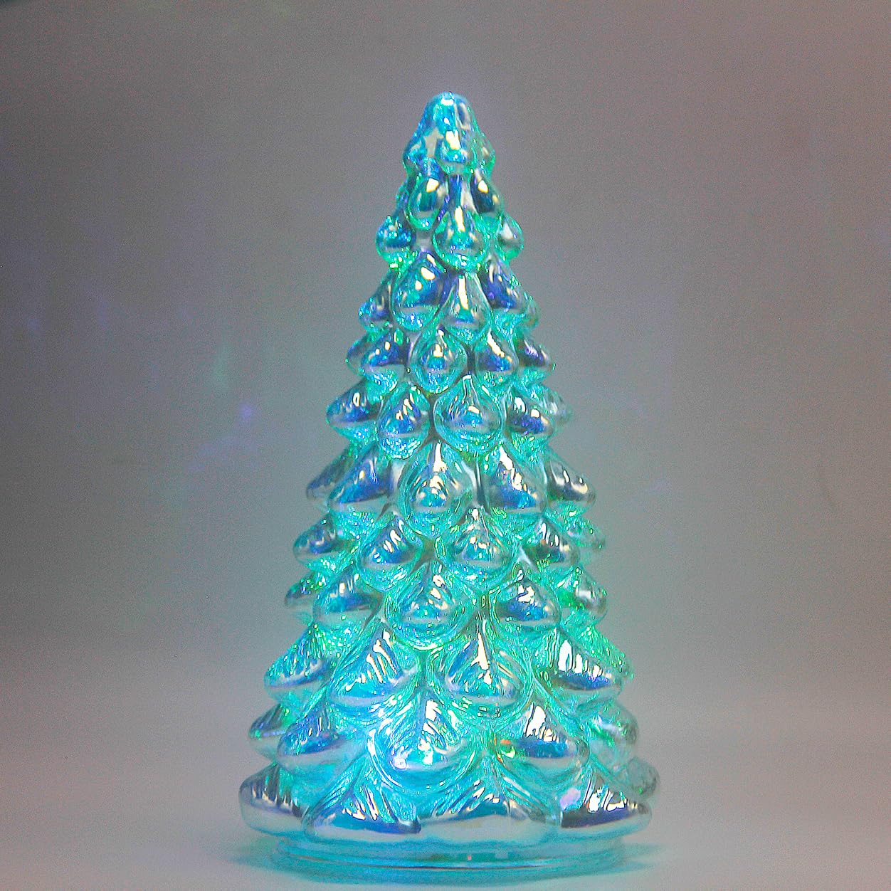 CFDECOR Mercury Glass Christmas Tree with Timer, with Fairy Lights, Lighted Glass Tabletop Christmas Tree Decoration Battery Operated for Christmas, New Year Ceremony H:8