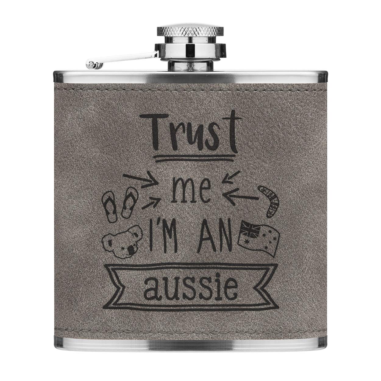 Trust Me I‘M A Gitarristen Flachmann – 6oz Edelstahl Mit PU-Lederhülle | Beige & Eingraviert | Perfect Für Unterwegs