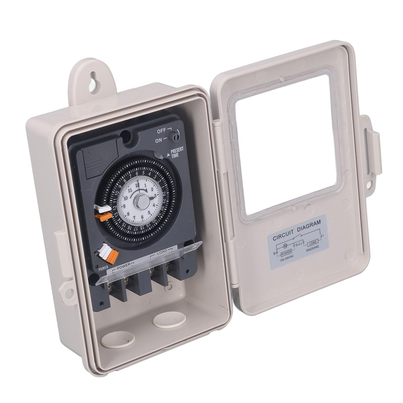 Sonew Interruptor de Temporizador de Caja Mecánica de Alta Resistencia, Interruptor de Temporizador Mecánico, relé de Tiempo de Ciclo de 24 Horas A Prueba de Lluvia IP53,