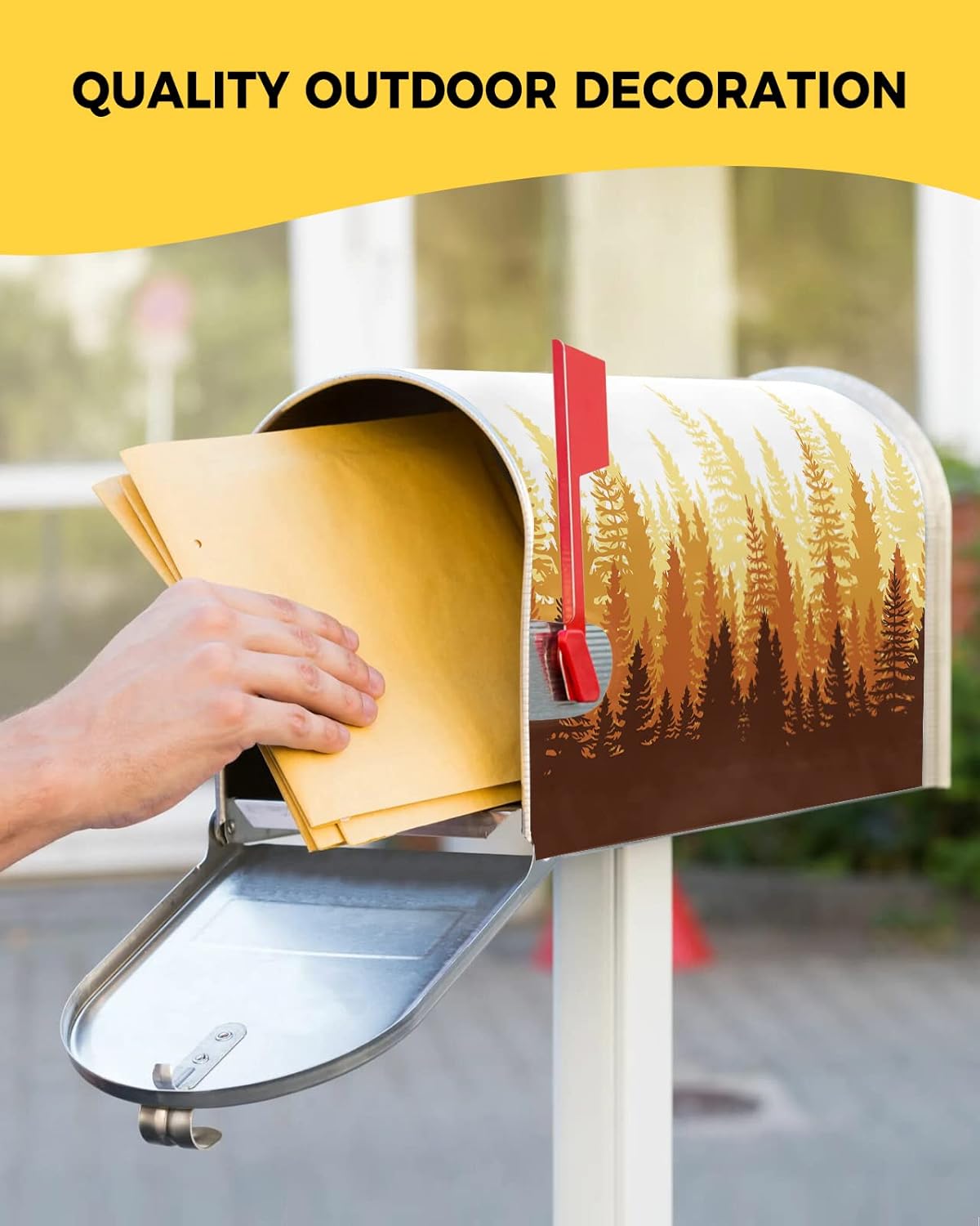 Mailbox Cover Magnetic Mailbox Wraps, Forest Tree Silhouette Orange Abstract Gradient Mailbox Covers Standard Size 18x21 Inch Mail Wrap Post Letter Box Decoration for Outdoor Gardern Yard