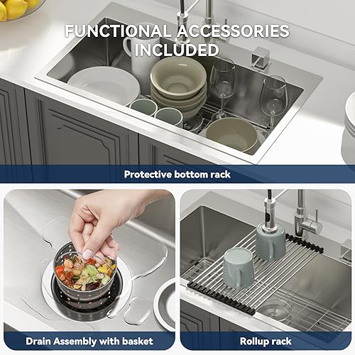 Miniatura 96 de Lordear - Fregadero de cocina encajado de 21 x 20 x 10 pulgadas, tipo bar, de acero inoxidable de calibre 16, con una sola cubeta, para exteriores