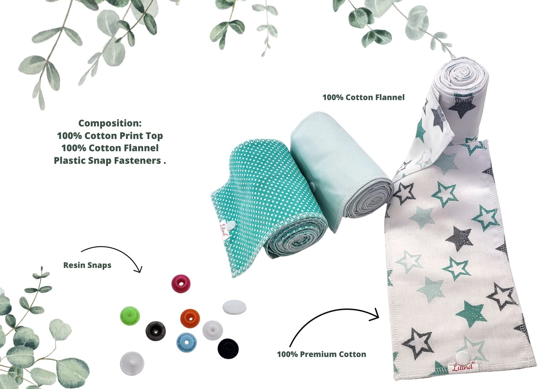 Lilind® Wiederverwendbares Toilettenpapier, 30 Stück, waschbar, ohne Papierhandtücher, Familientuch, biologisch, ohne Abfall, Grün