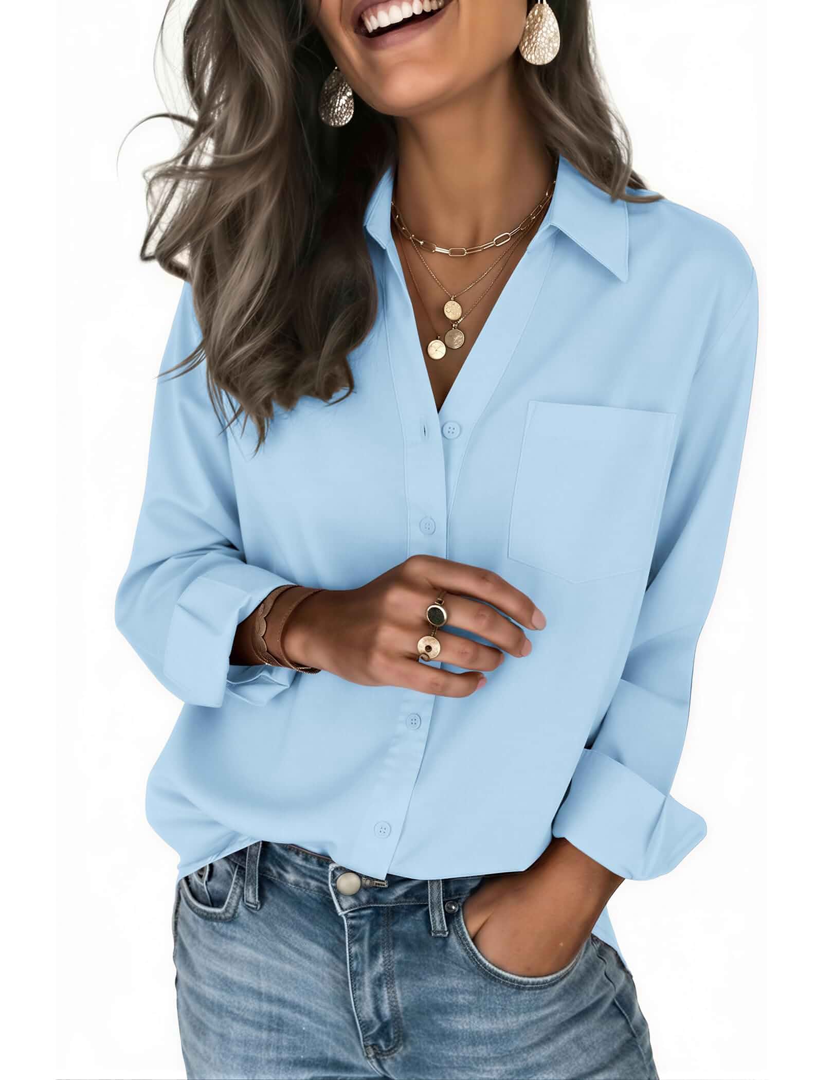 Zeagoo Blouses for Women Long Sleeve Dressy Casual Button Down Shirts Lady Collared Tops Business Casual Work Outfits Clothing for Fall Spring