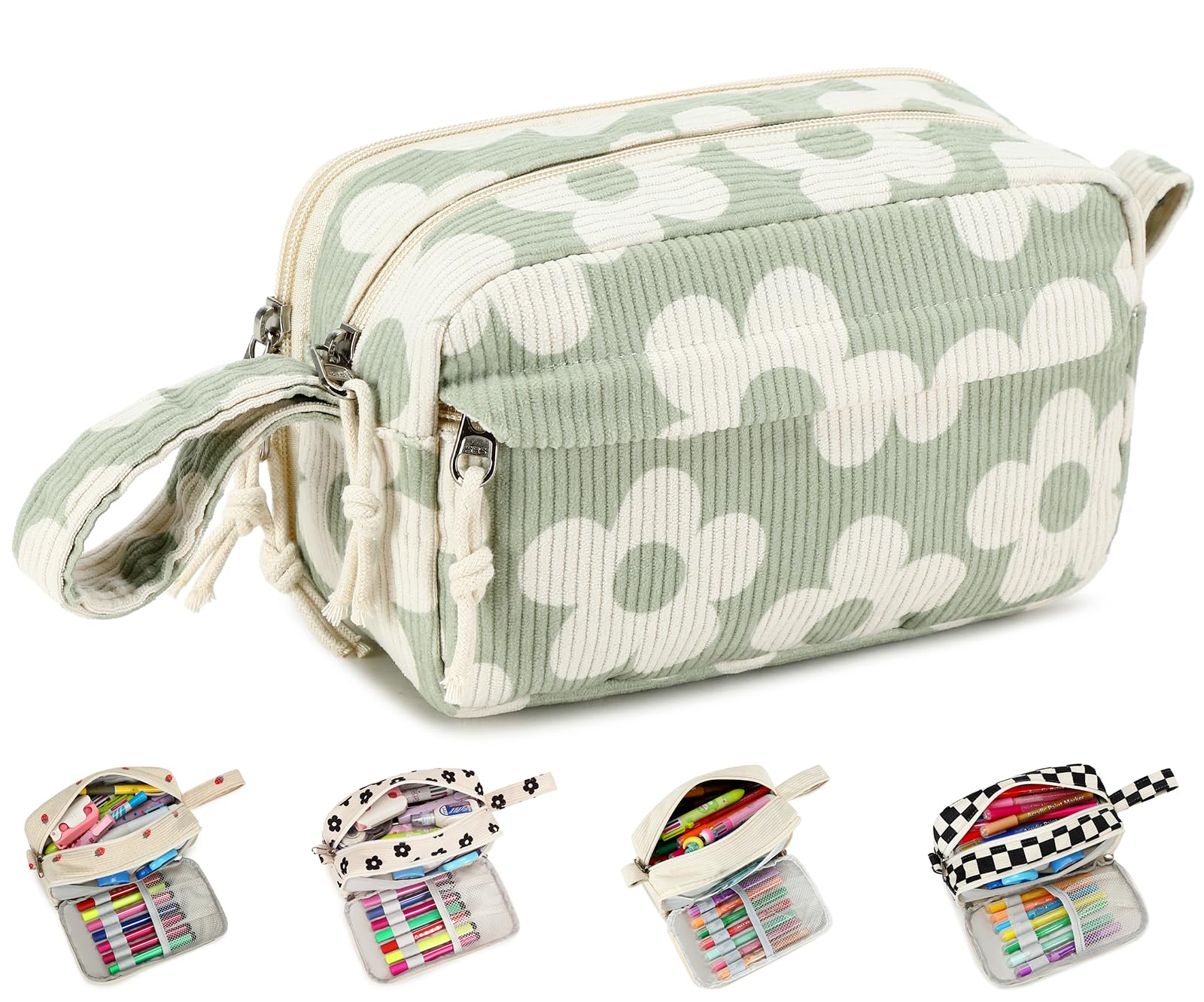 Bluboon Big Capacity Pencil Case Pencil Pouch Pen Case School Supplies Cute Pencil Box Pencil Bag for Teen Girls Boys Women Man (Flower Green)