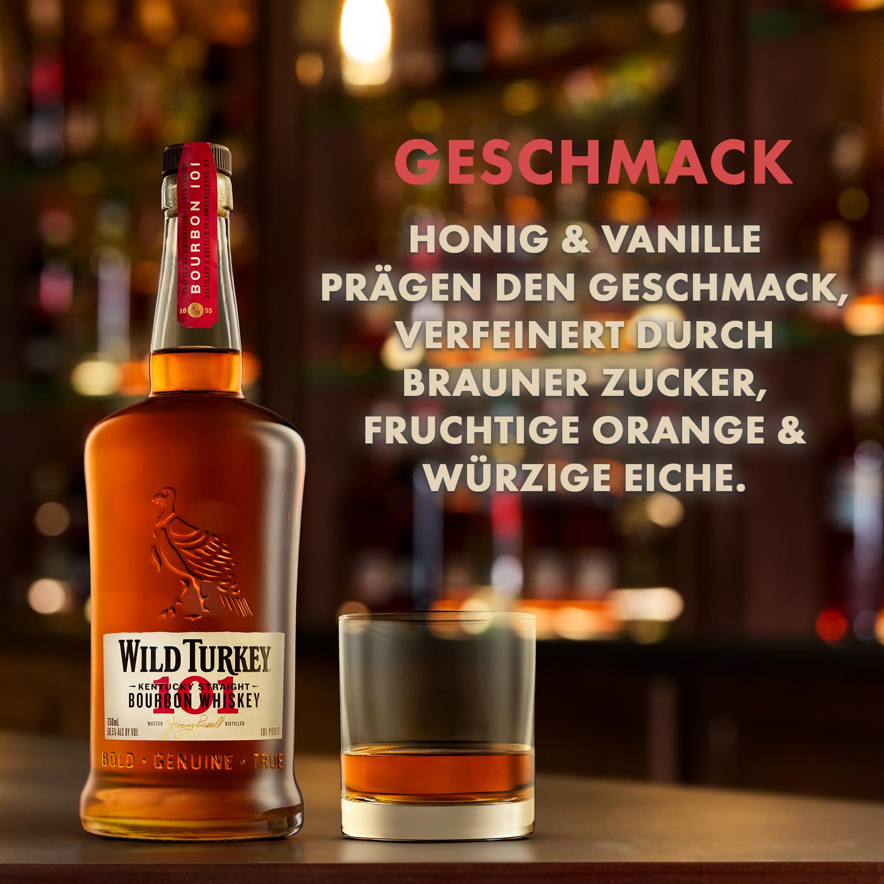 Wild Turkey 101 Kentucky Bourbon Whiskey | kräftiger Whiskey | Geschenkempfehlung | pur, on the rocks oder für Cocktails| 50,5% Vol. | 1 x 0,7 l