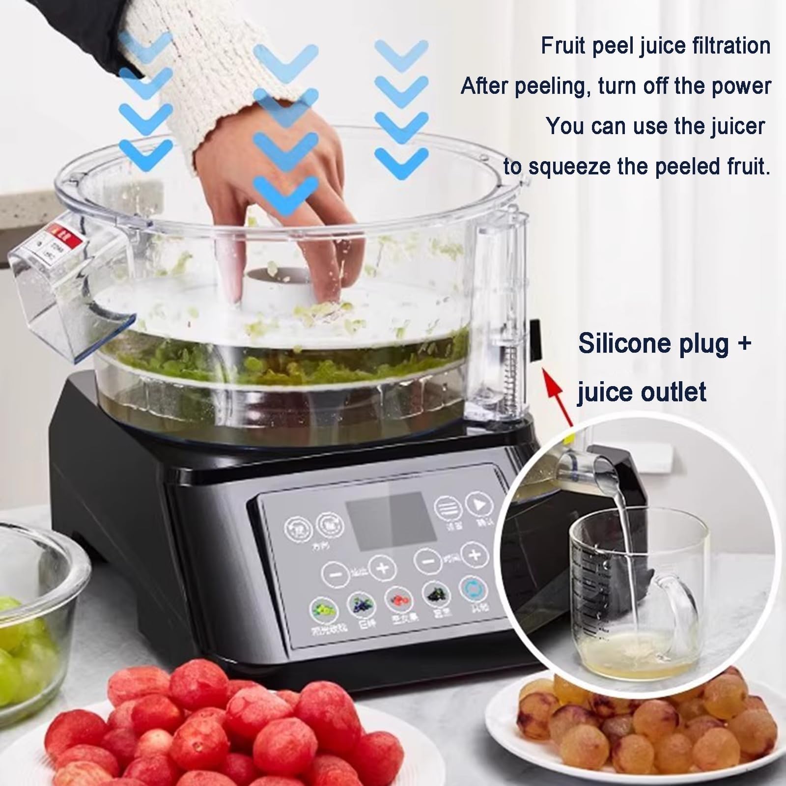 Peladora de Uvas eléctrica, peladora de Tomates Cherry con Panel de Control LCD Inteligente, peladora Comercial de Uvas, Capacidad de 500 g, rotación hacia adelante y hacia atrás.(Black)