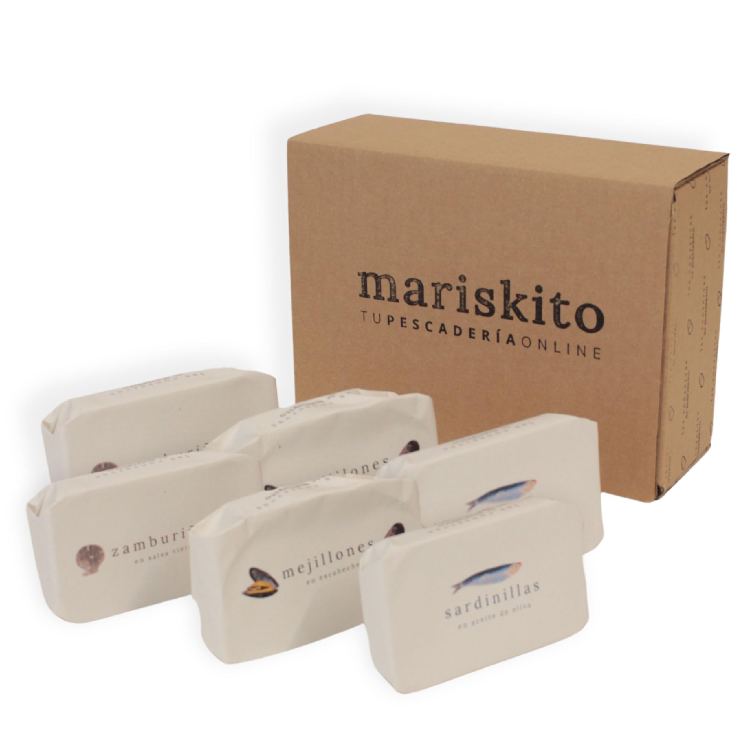 MARISKITO | Paket La Mar de Marinero - 6 Gourmetkonserven - Dosen mit Galicischen Konserven - Geschenkkorb - Delikatessen-Produktset