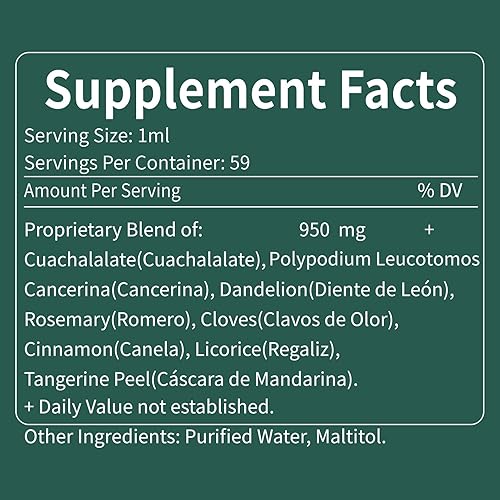 Vista 8 de Gotas digestivas de cuachalalato: suplemento herbario con raíz de regaliz, diente de león, clavo, extractos de cancerina para aliviar el malestar