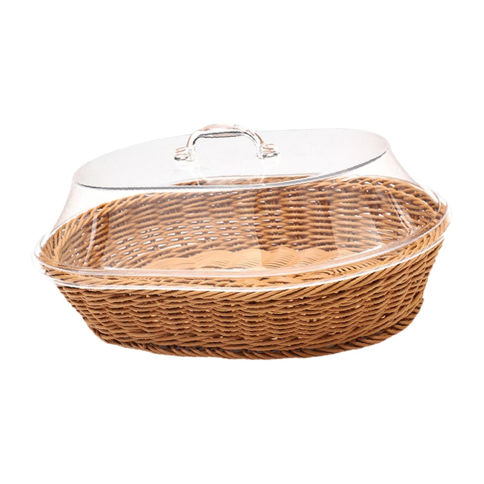 QIXCXAZ Woven Bread Basket With Acrylic Lid Offering Versatile Storage Fruits Snacks In Living Spaces And Enabling To Quickly Identify Conten Wicker Fruit , Wood , 35x45cm