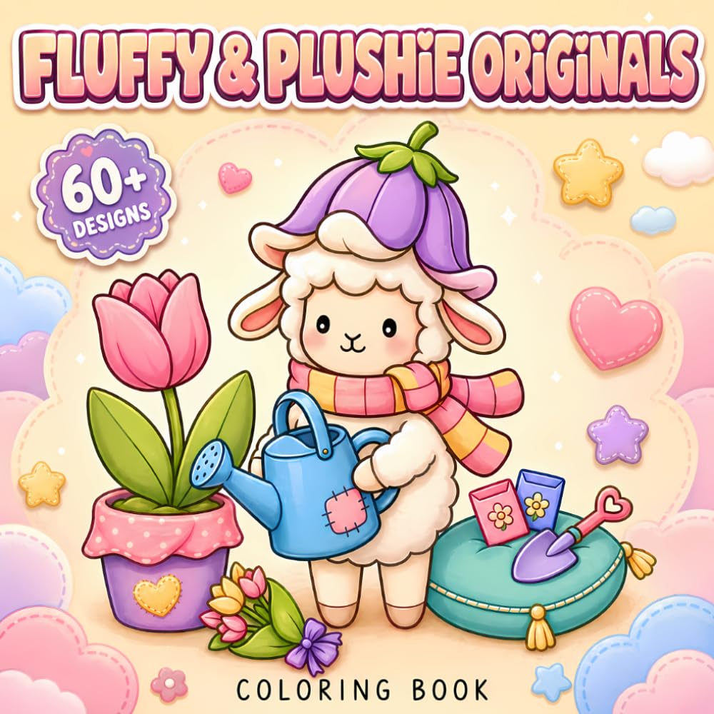 Fluffy & Plushie Originals Coloring Book: Bold And Easy Animal Designs For Kids, Teens, Grownups, And Relaxing Creative Gift Time