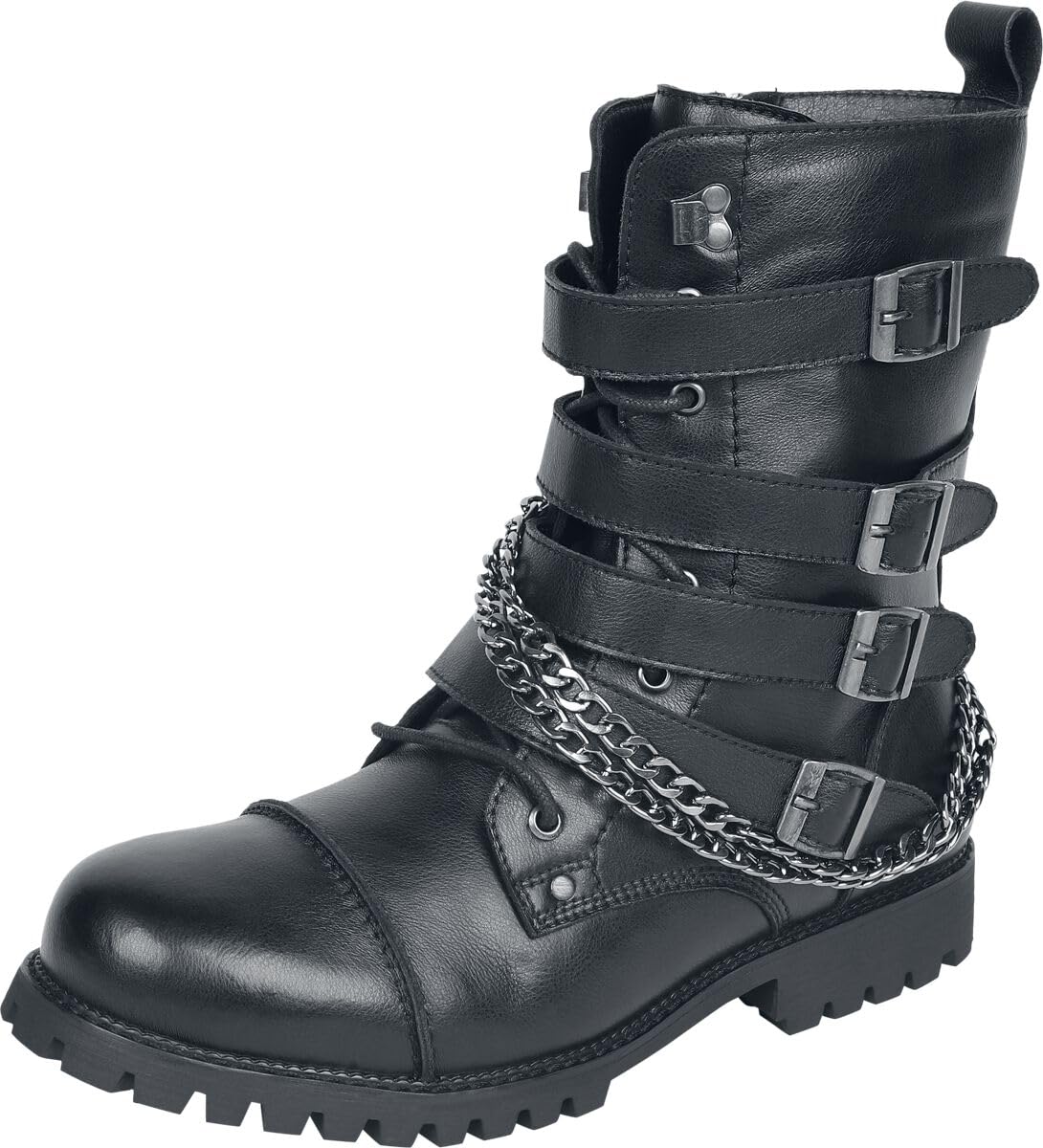 Gothicana by EMP Herren Schwarze Boots mit Schnürung und optischer Kette