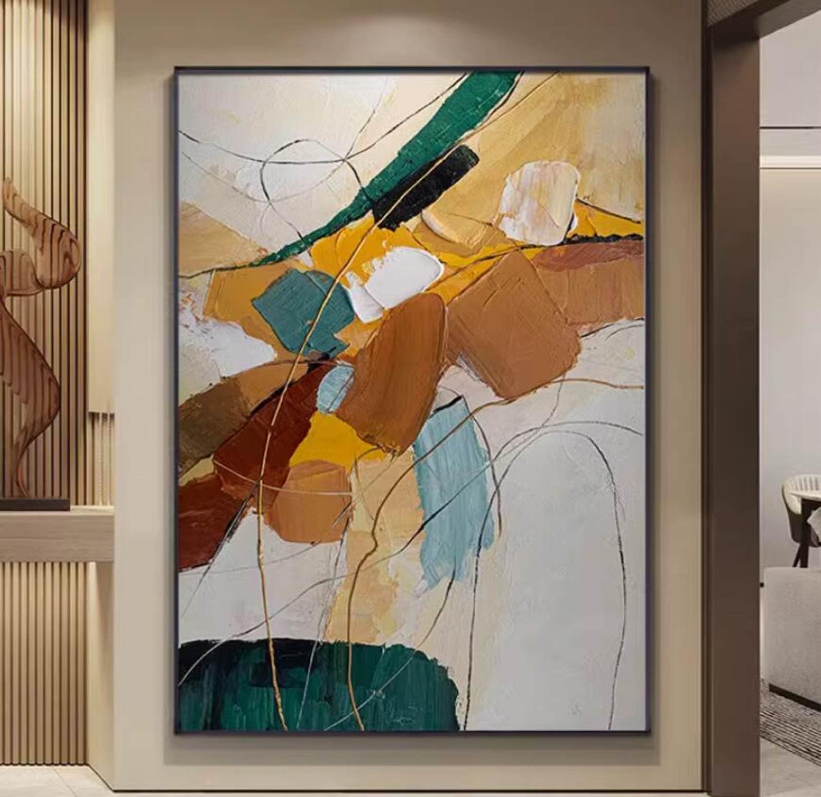 Art abstrait peinture sur toile verte blocs de couleurs assortis décoration salon