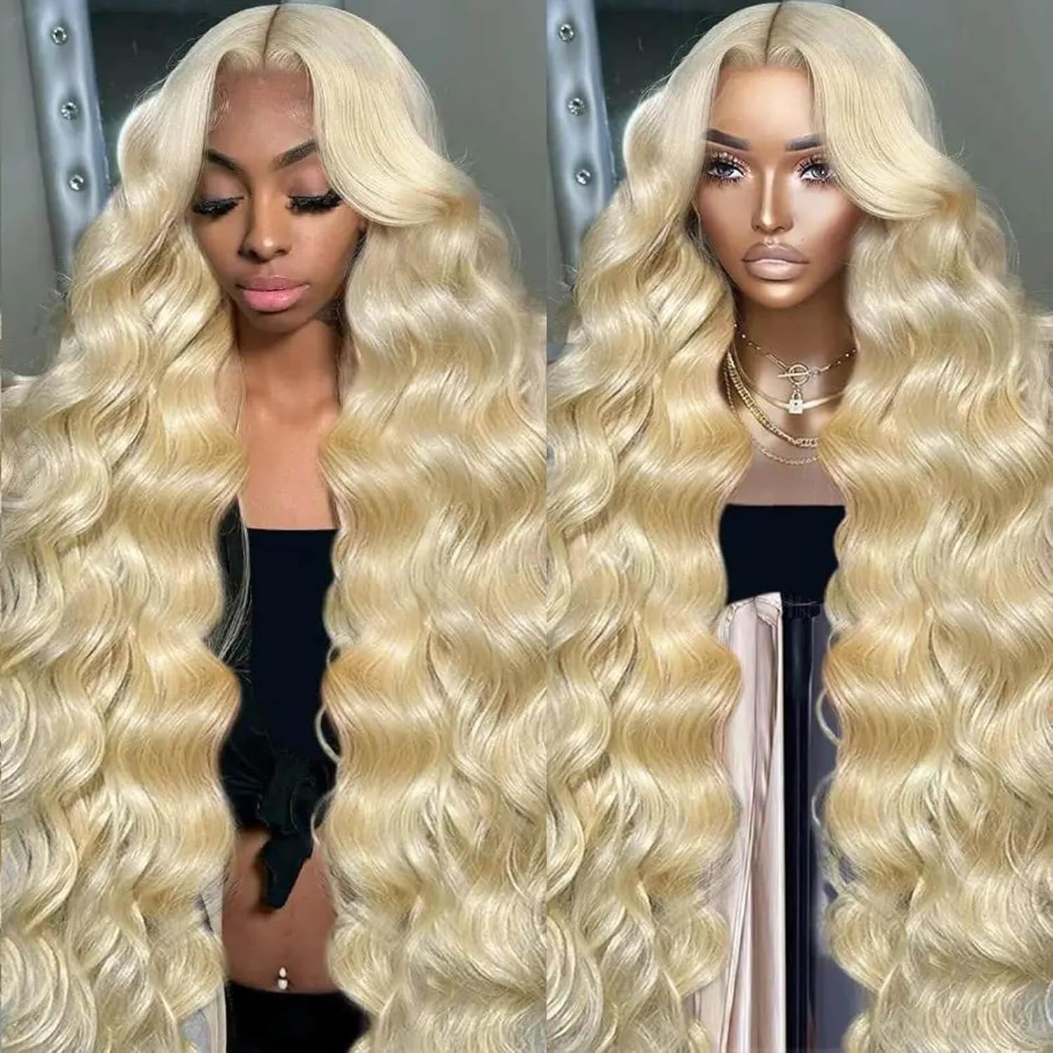 Dapanji 40 Inch 613 13x6 Lace Front Wig Human Hair 200% Density HD Transparent Lace Frontal Wig 13x6 Blonde Body Wave Lace Front Wigs Human Hair Pre Plucked for Women