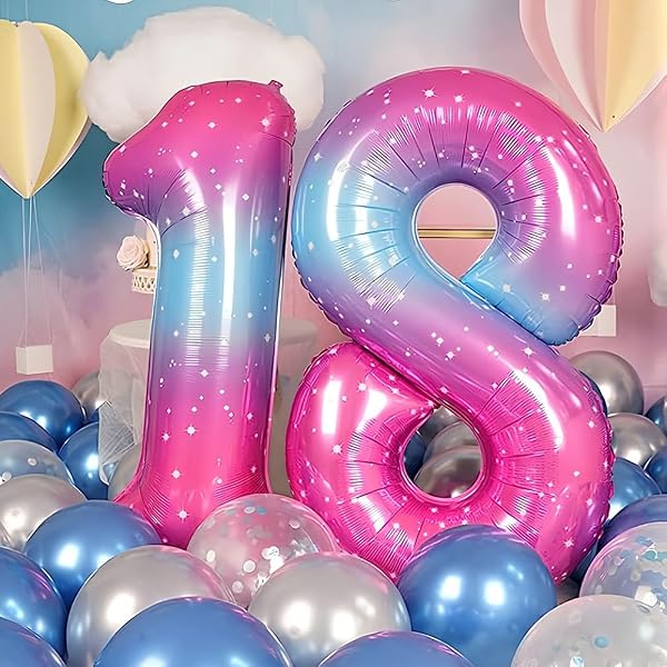 40 Zoll Foil Luftballon Zahl 8 Rosa-Blau (101cm), Aufblasbares Helium oder Luft, Riesige Folienballons Nummer 0-100, Große Ballones für Hochzeitstag und Geburtstag Party Dekoration - 5