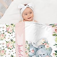 Vista 3 de Juego de ropa de cama personalizado para cuna de bebé, edredón con nombre personalizado, ropa de cama de elefante floral, juego de 2 piezas