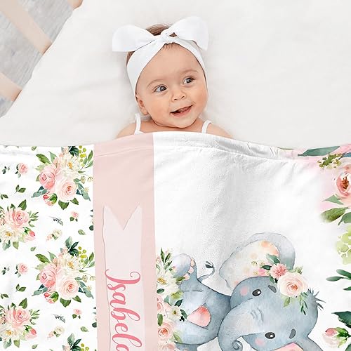 Miniatura 3 de Juego de ropa de cama personalizado para cuna de bebé, edredón con nombre personalizado, ropa de cama de elefante floral, juego de 2 piezas con