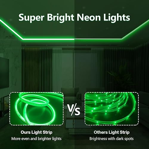 Miniatura 5 de Tira de luces RGB de neón de 16.4 pies, IP65, impermeable, cambio de color, tira de luces LED con sincronización de música, tira de luz LED para