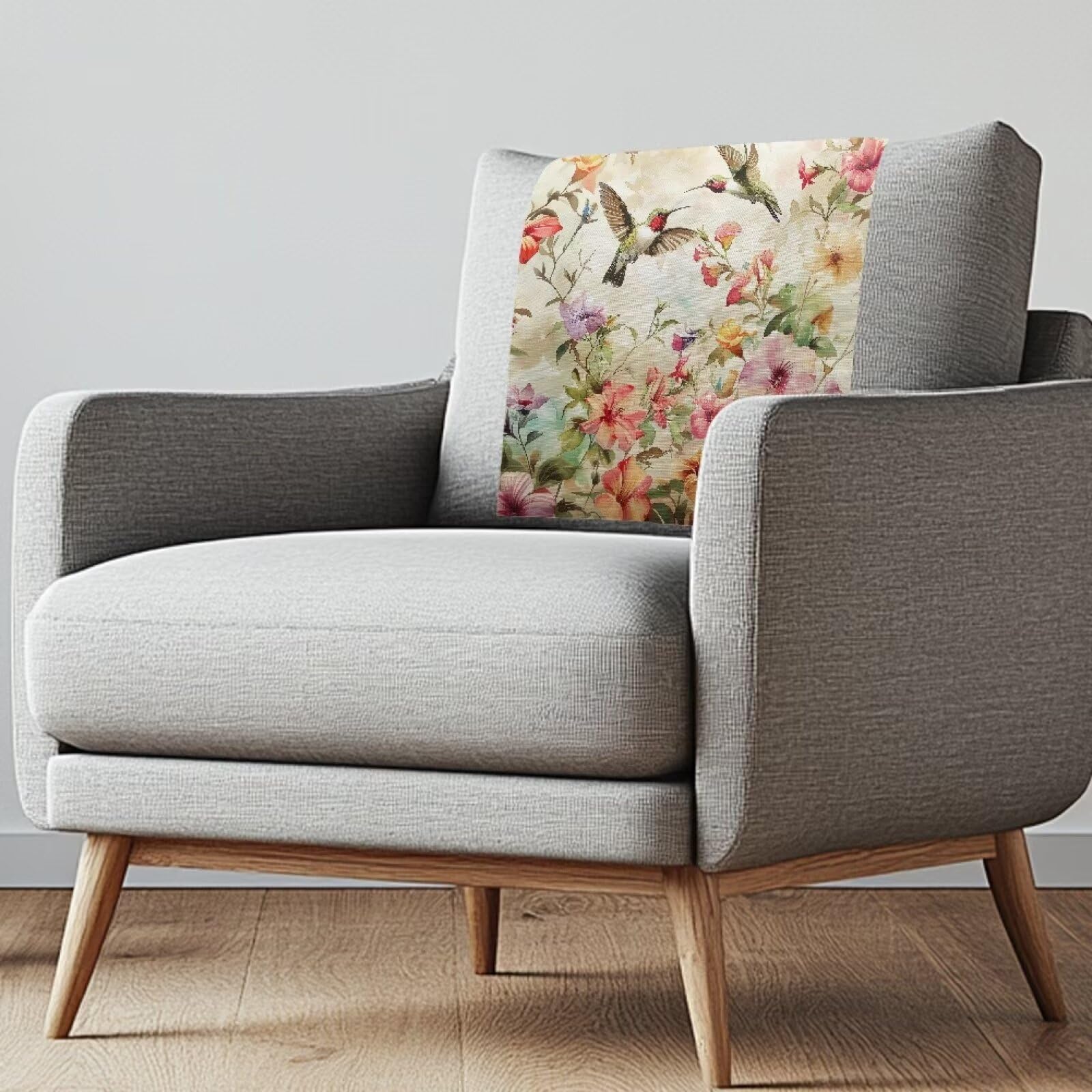 ZDCUSTOM Vintage Floral Hummingbird Recliner Headrest Cover, Soft Non Slip Living Room Sofa Couch Headrest Cover Furniture Protector Cover