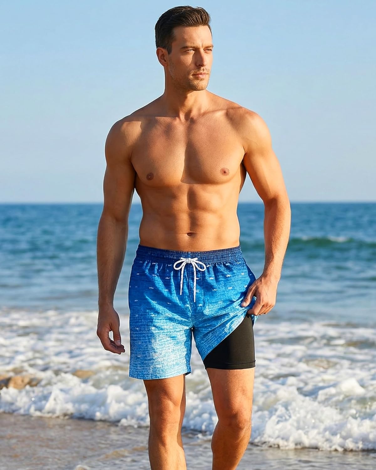 zeetoo Mens Swim Trunks with Compression Liner 5.5" Inseam Quick Dry Swim Shorts - Image 4