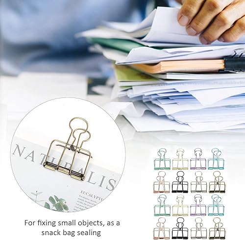 Miniatura 23 de 16 clips plegables de alambre de hierro, abrazaderas de papel estacionario, clips de metal huecos, clip de esqueleto de agarre fuerte