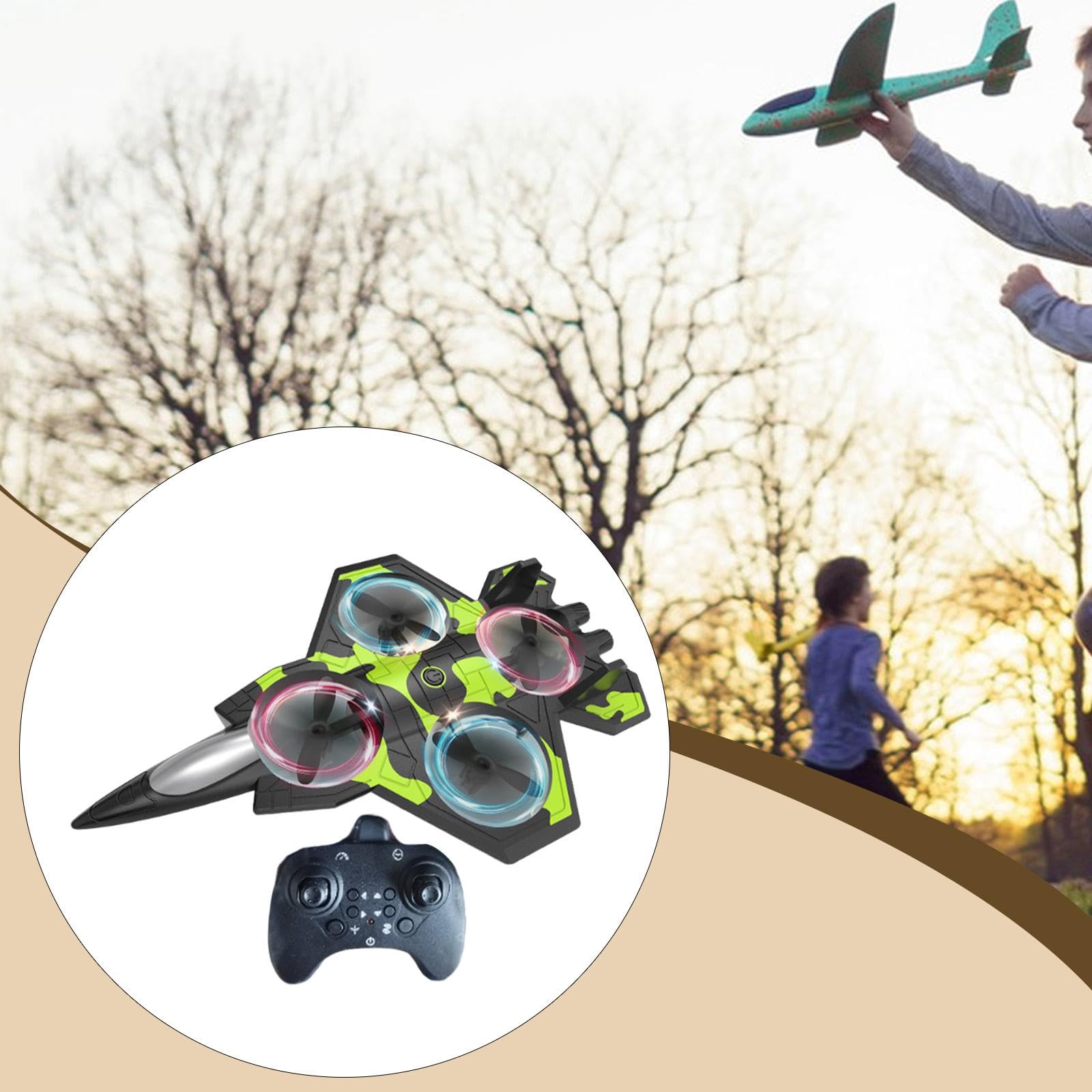 Qianly Avión Teledirigido RC con Diseño Estable Motor Cuádruple Mejorado Modelo de Planeador Acrobático de PP Ligero Luces LED Coloridas Adecuado para, Negro Y Verde