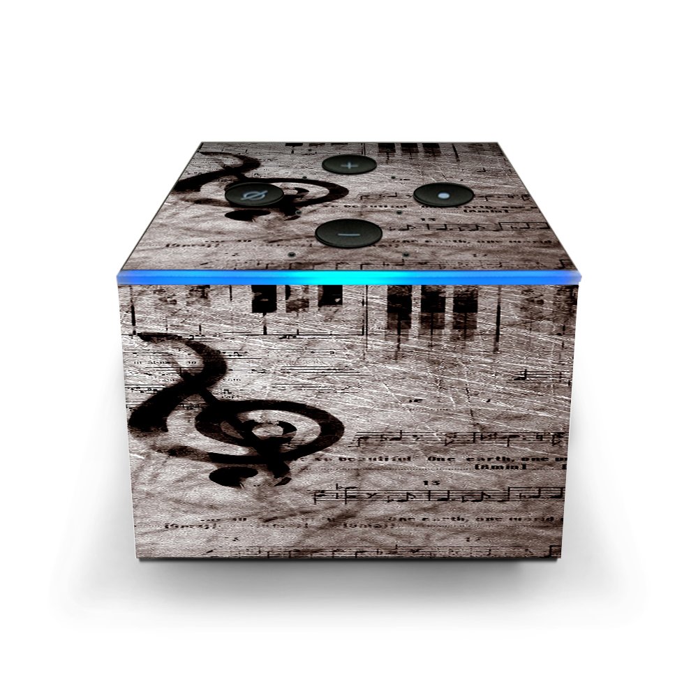 Skin Decal Vinyl Wrap for Amazon Fire TV Cube & Remote Alexa Skins Stickers Cover/Vintage Piano Key Music Notes Book Page