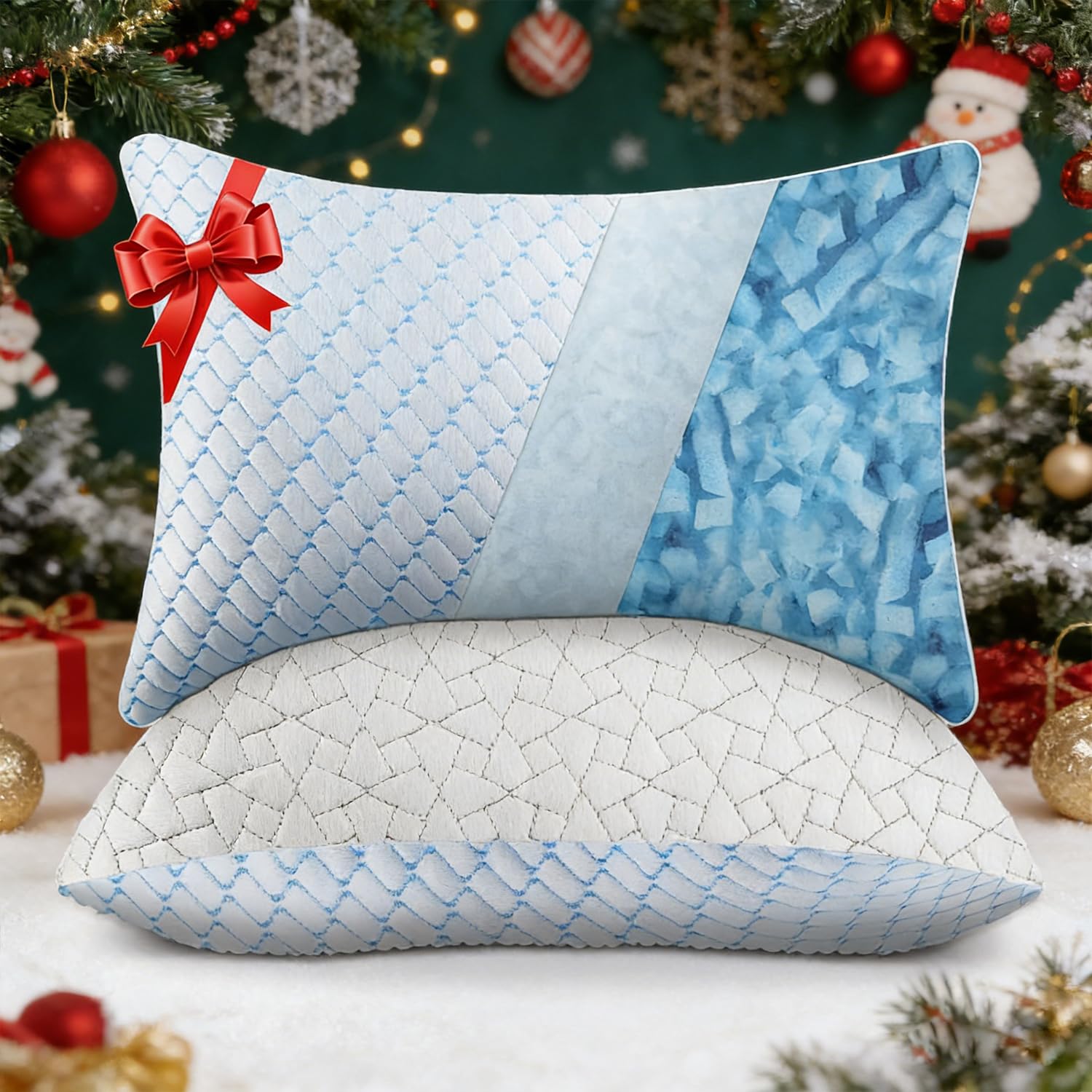 WOLKI Queen Size Pillows Set of 2 Shredded Memory Foam Pillows 2 Pack, Adjustable Firm Pillow for Side Sleepers, Back, Stomach, Hot Sleepers (20x30)