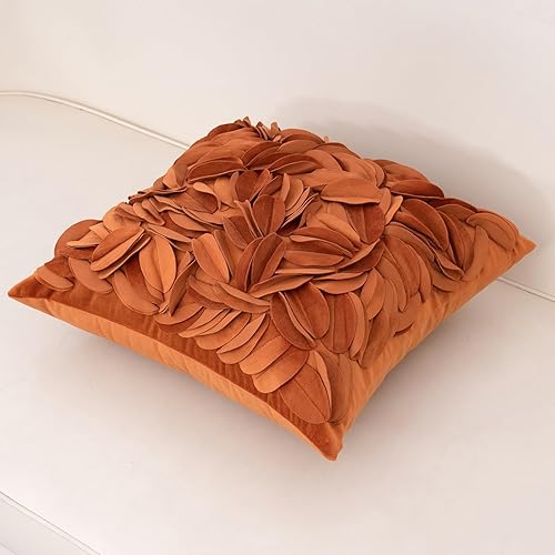 Miniatura 3 de Alerfa Funda de almohada decorativa de terciopelo floral hecha a mano con hojas en 3D para sofá, cama, sala de estar, decoración del hogar, 20 x 20