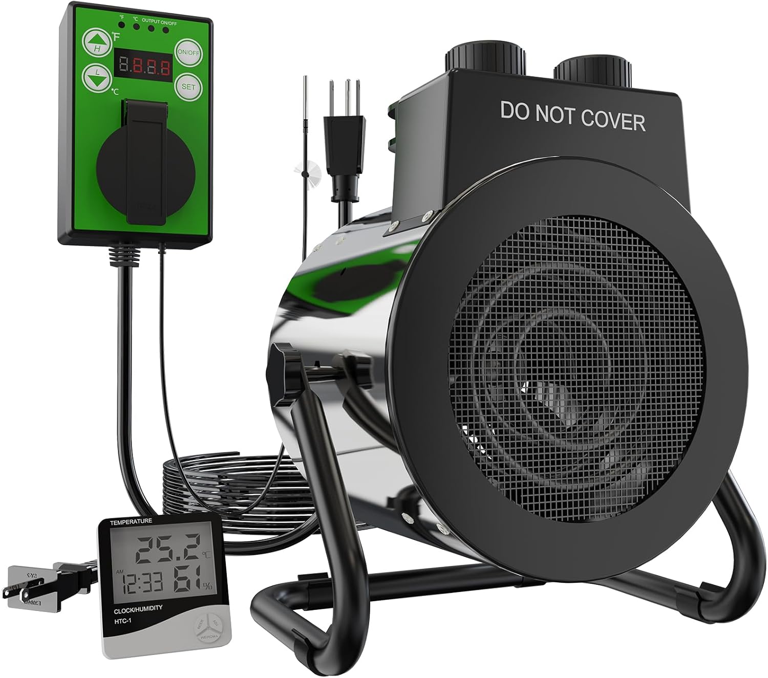 Electric Greenhouse Heater with Thermostat – 1500W Stainless Steel Outdoor Fan Heater, Overheat Protection and 3S Fast Heating,Green House Heating for Greenhouse, Patio, Garage, Flower Room